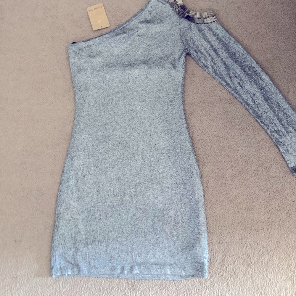 COPY - Sexy silver dress cold shoulder one with sleeve